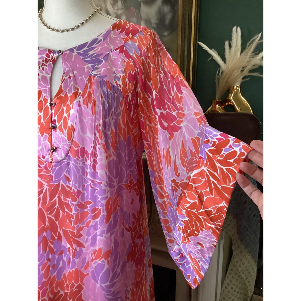 Diane von Furstenberg DVF For Neiman Marcus Silk Shift Dress Abstract Leaf‎ SZ 6 - Picture 2 of 6